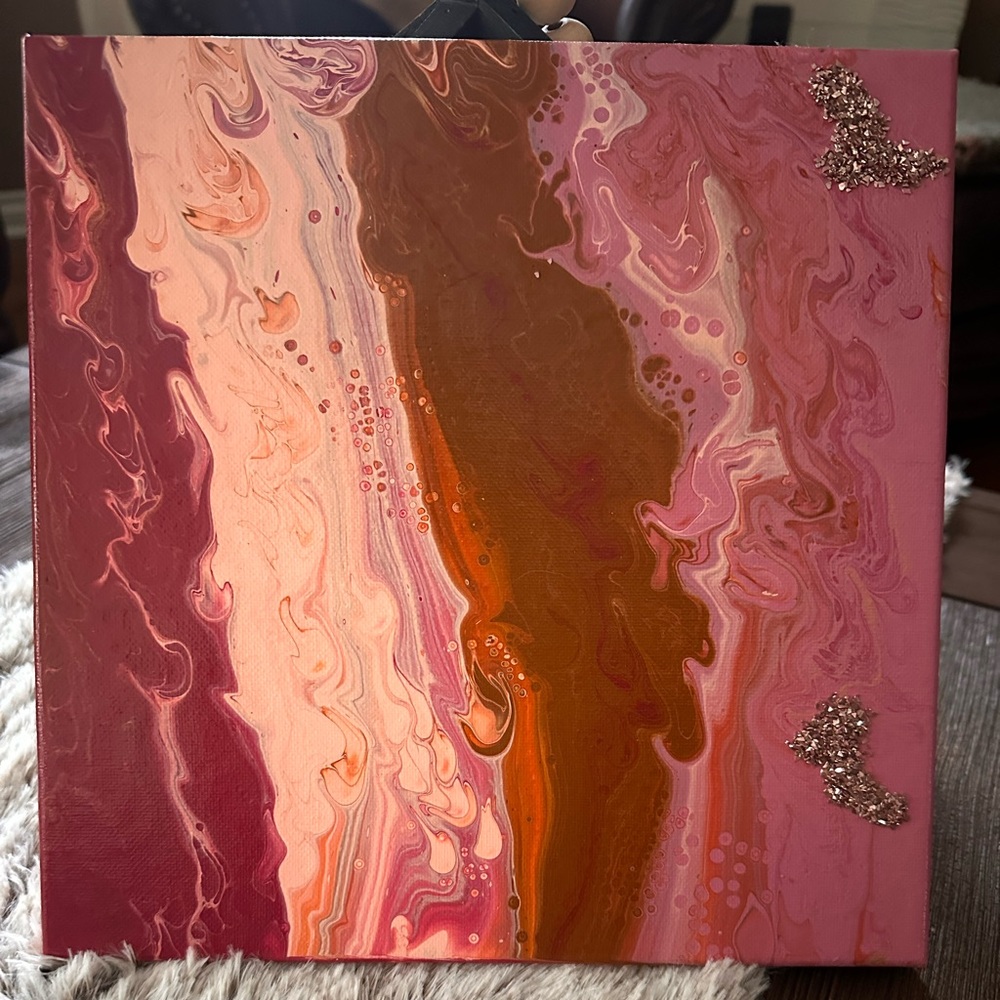 Hand crafted 10x 10” canvas pink mauve abstract art